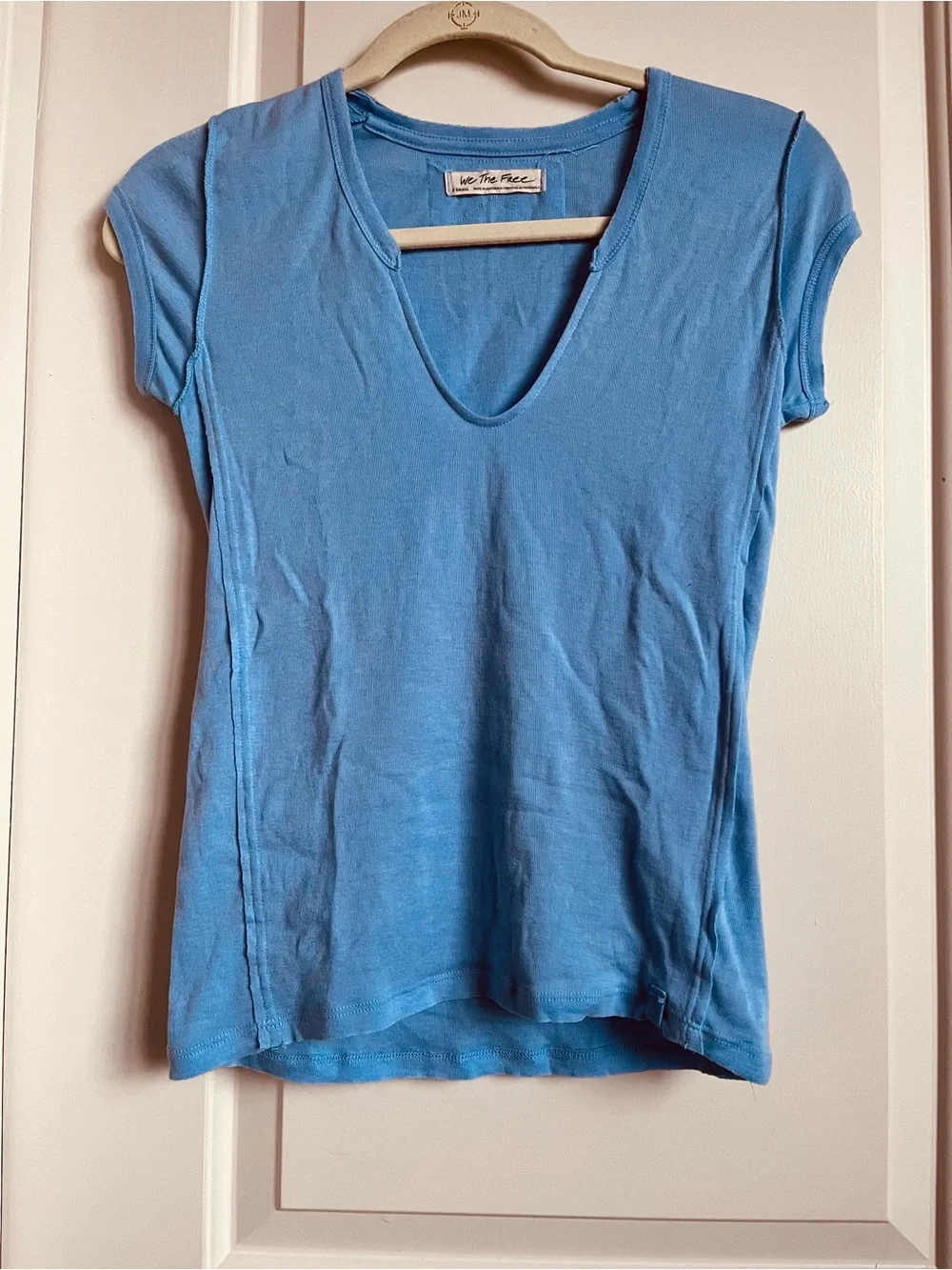 Free People Short Sleeve Scoop Neck Tee in Light Blue NWOT